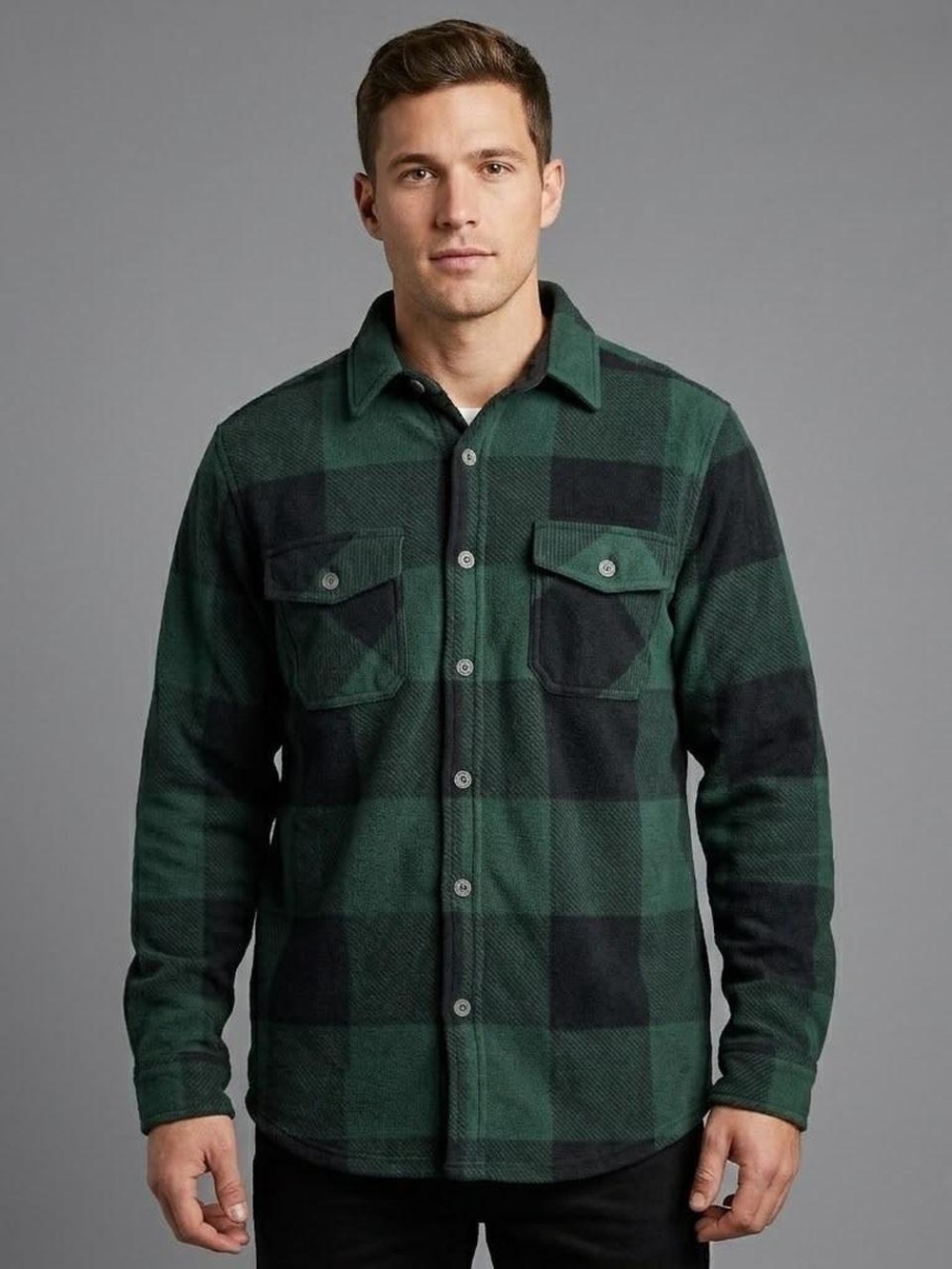 Green and Black Buffalo Plaid Button-Up Shirt